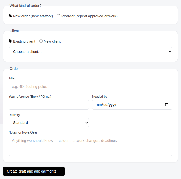 The New order form